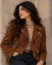 Women's brown suede biker jacket