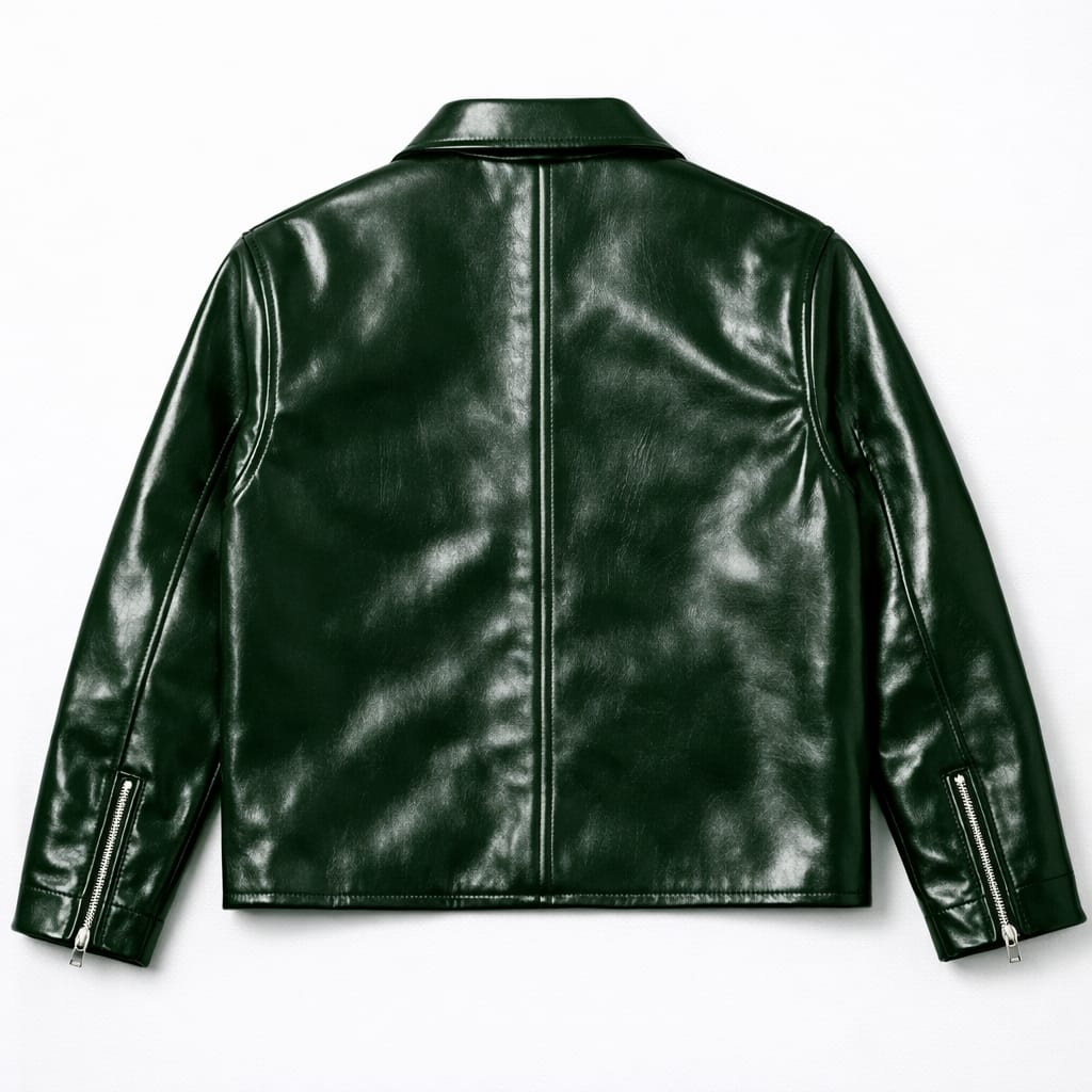 Men's dark green leather Harrington jacket styled with a white t-shirt and denim, Wild Leathers