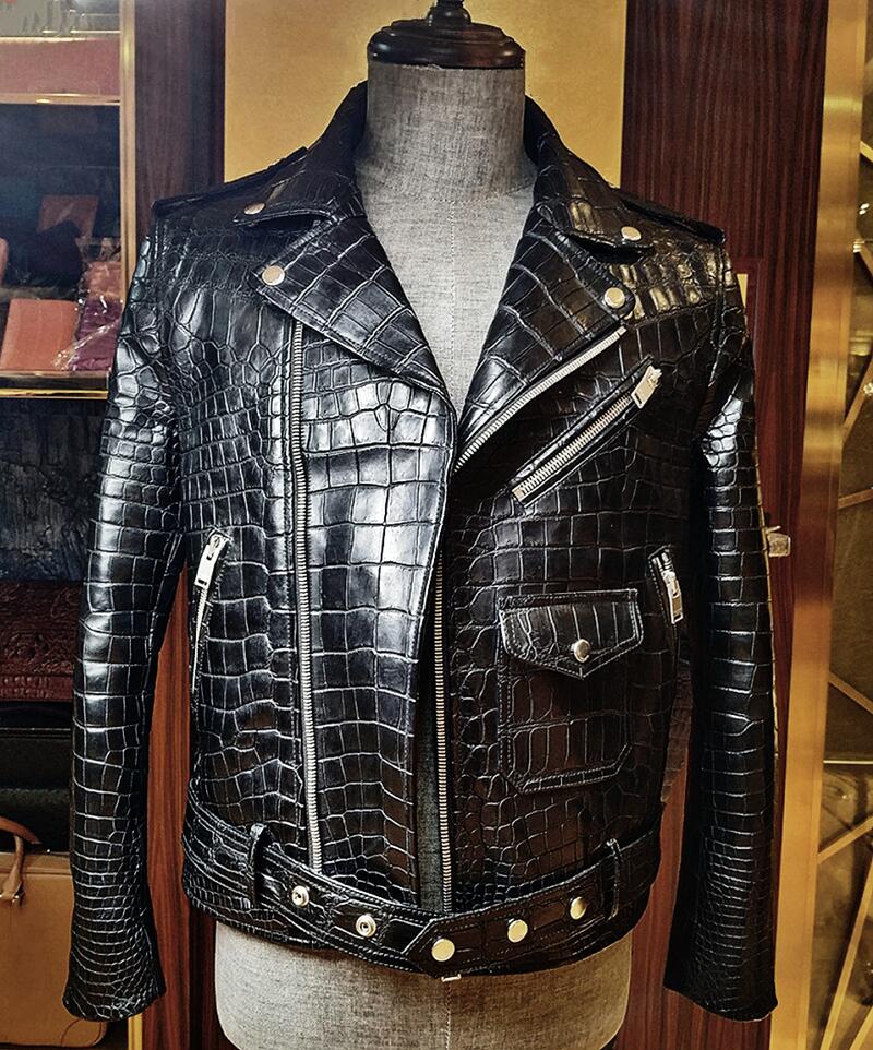 Wild Leathers Bikerjacke aus Leder für Herren mit Alligator-Prägung – klassischer Double Rider, handgefertigt auf Bestellung