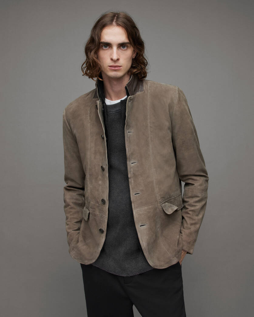 Light Grey Leather Blazer, leather detail