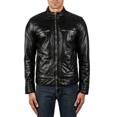 Men's Black Leather Café Racer Jacket