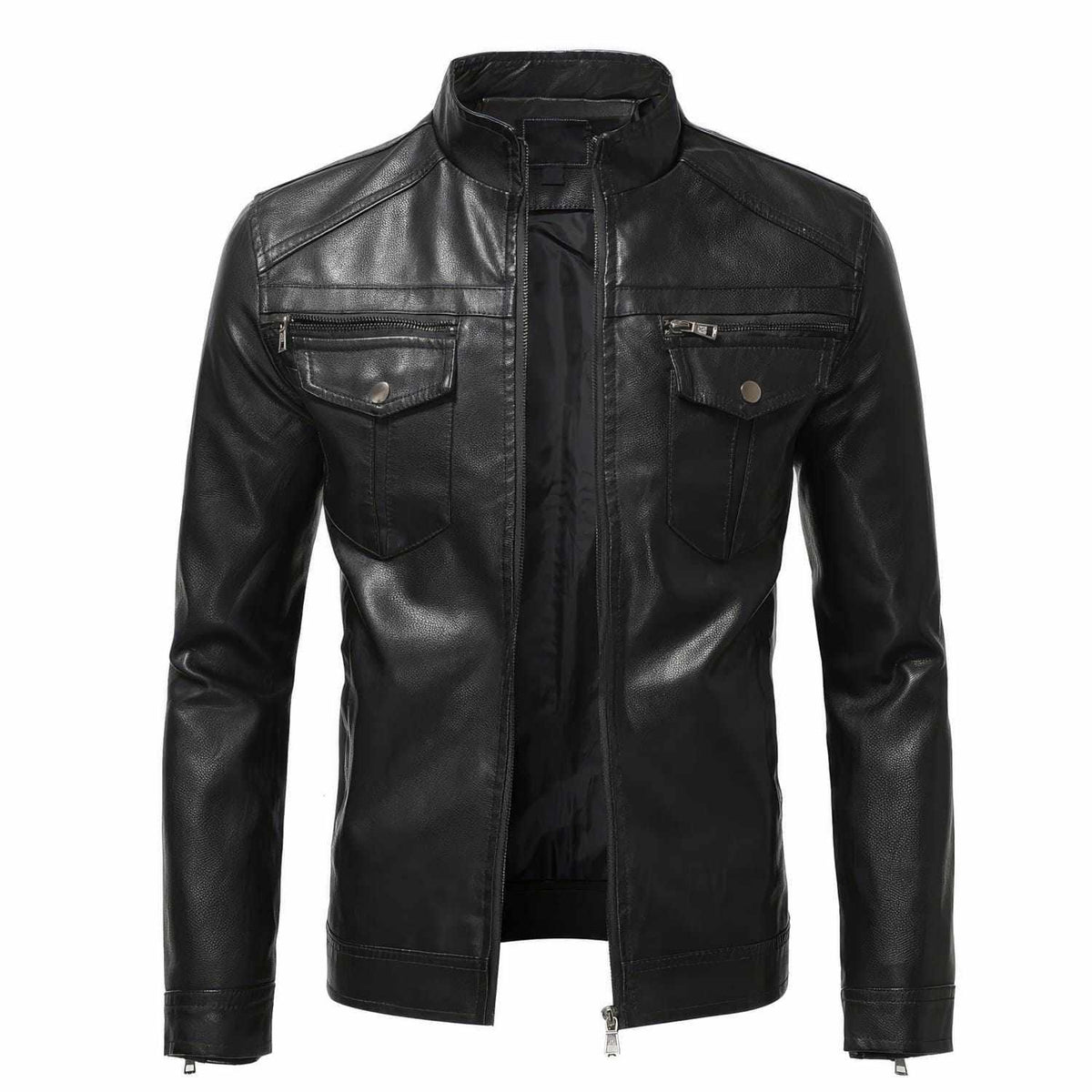 Men's Black Vintage Racer Leather Jacket, front view
