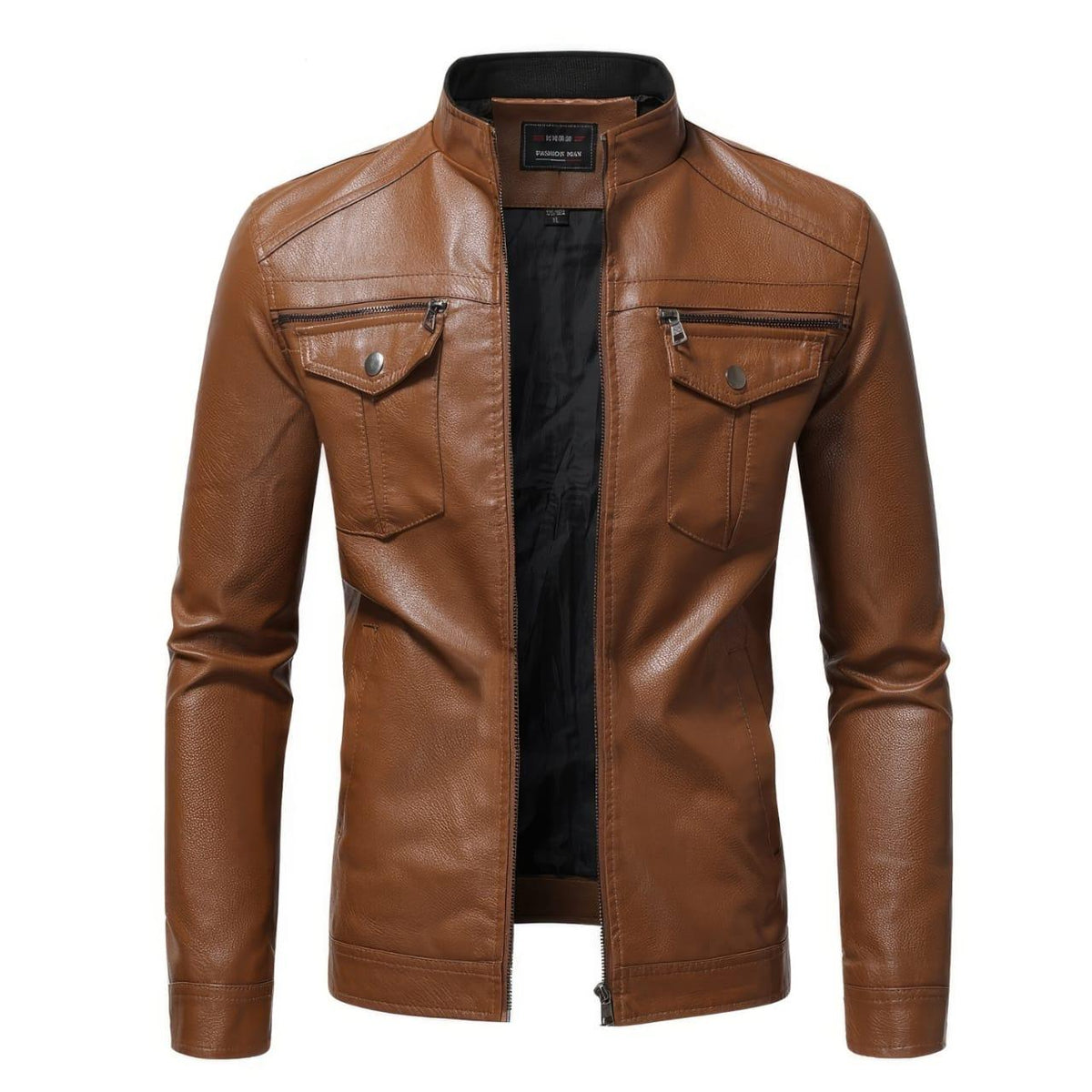 Men's Brown Leather Racer Jacket, front view