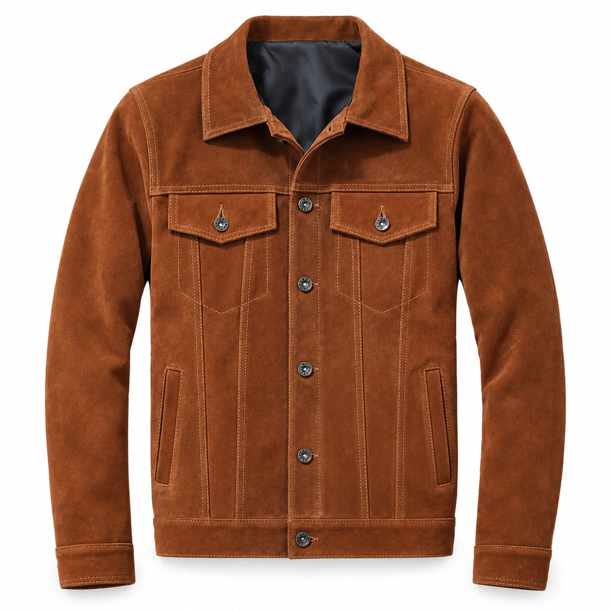 Men's Brown Suede Trucker Jacket, front view