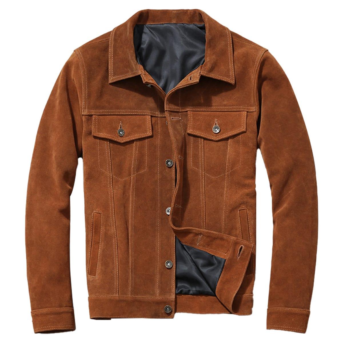 Men's Brown Suede Trucker Jacket, view 2