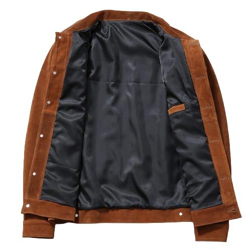 Men's Brown Suede Trucker Jacket, styled