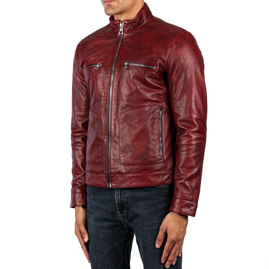 Men's Burgundy Leather Jacket, styled