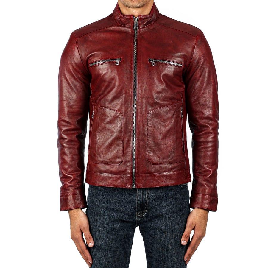 Men's Burgundy Leather Jacket, back view