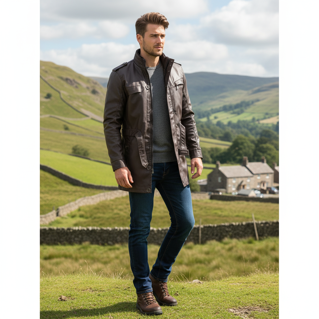 The Heritage Longline: Men's Leather Jacket, front view