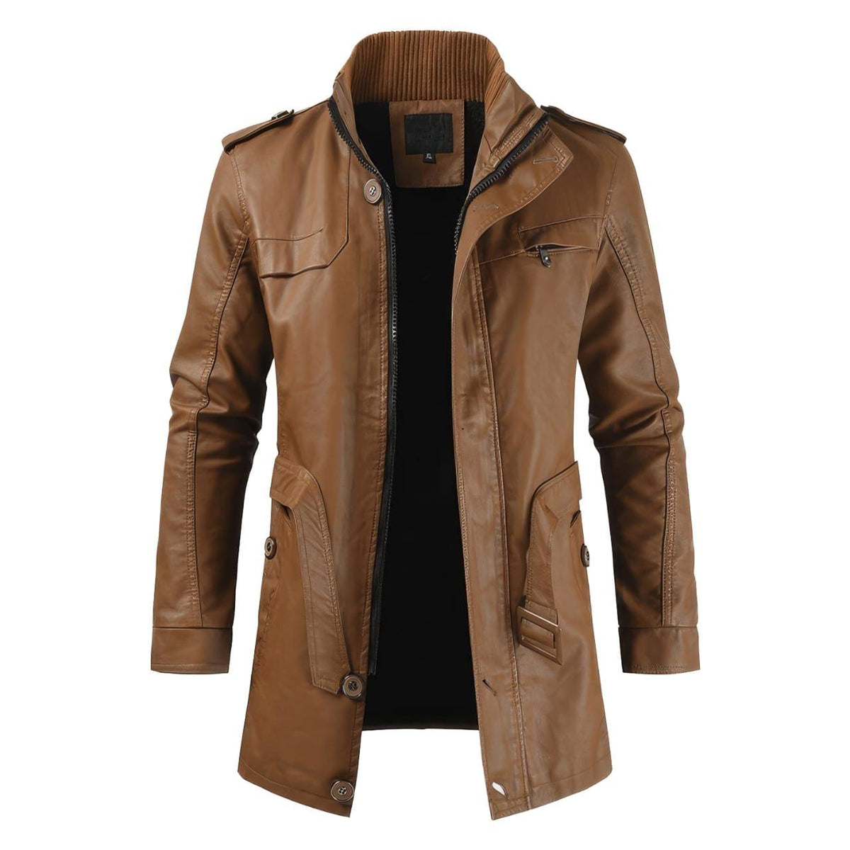 The Heritage: Men's Tan Calfskin Leather Jacket, leather detail
