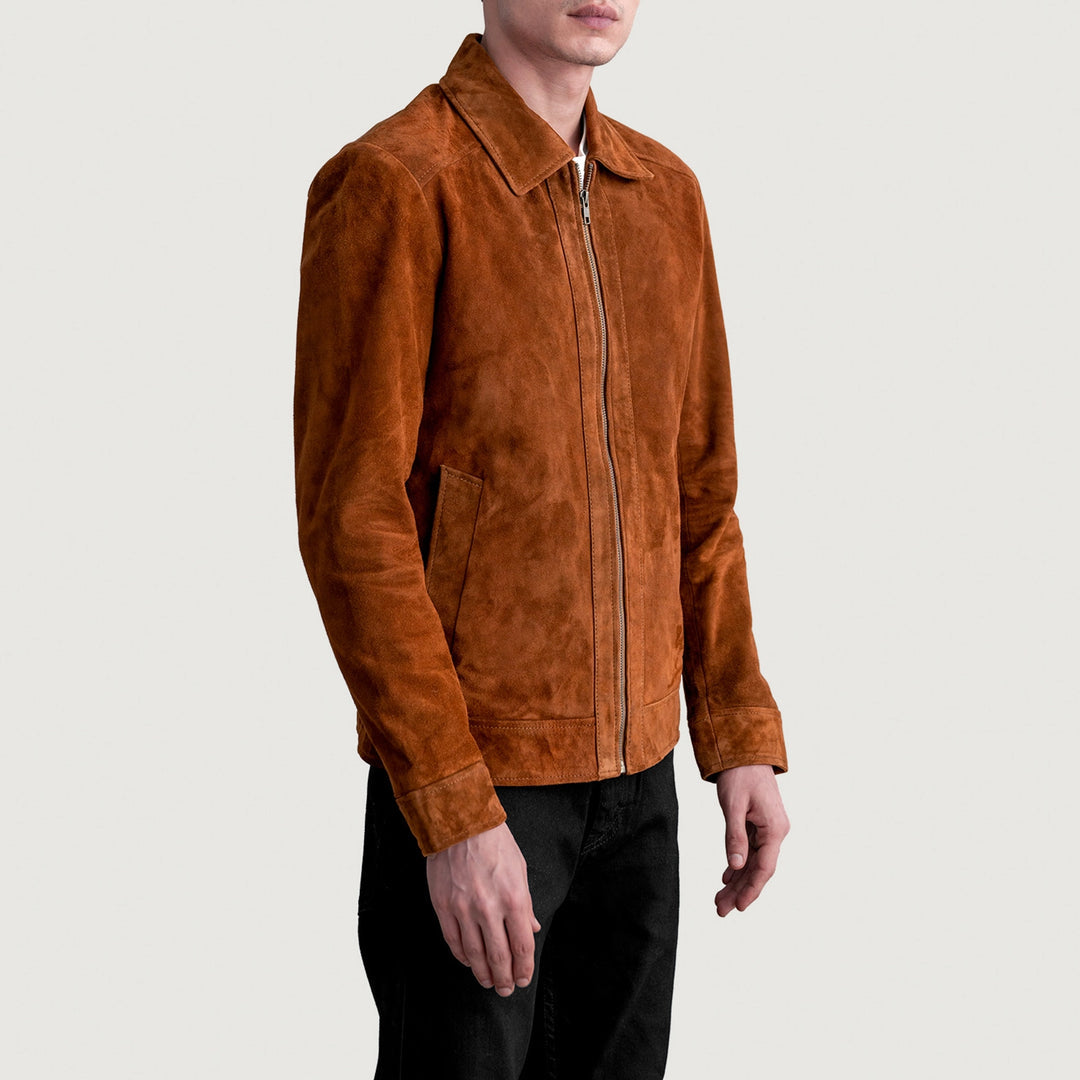 Leichte braune Wildlederjacke für Herren, Vorderansicht