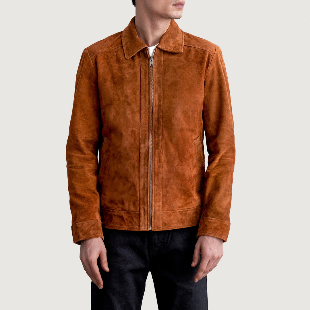Leichte braune Wildlederjacke für Herren, kombiniert