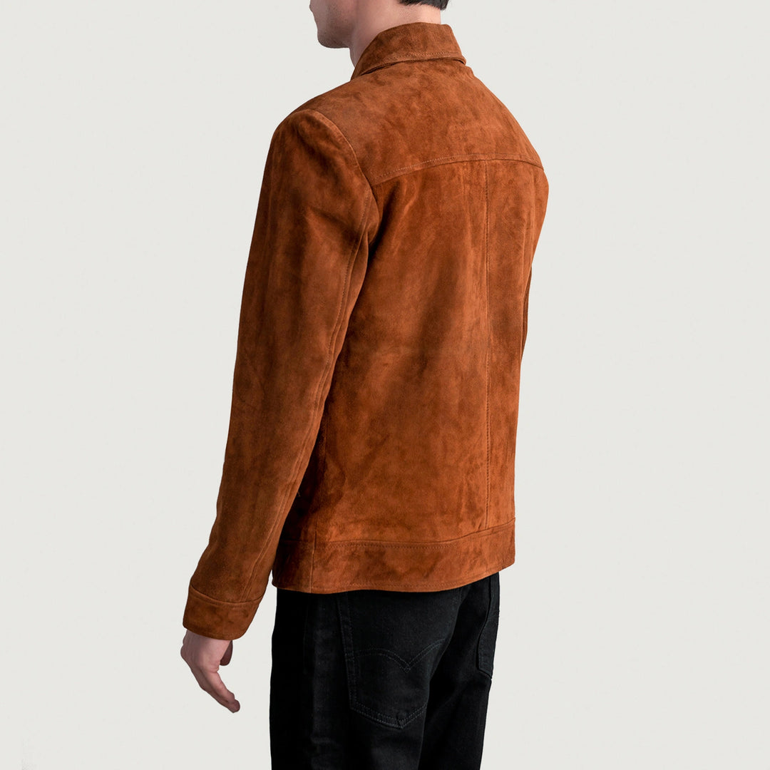 Leichte braune Wildlederjacke für Herren, Rückansicht