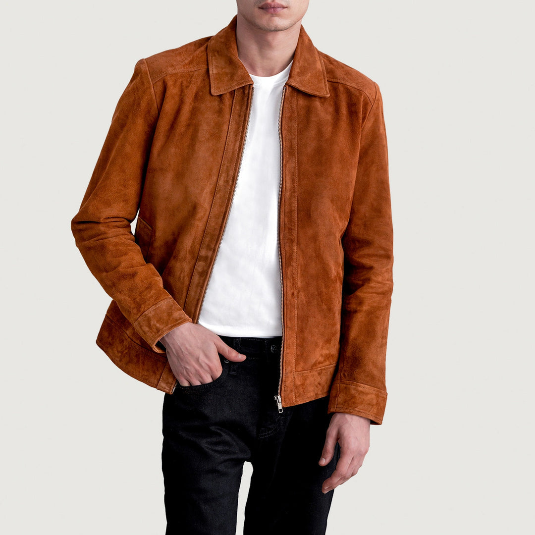 Leichte braune Wildlederjacke für Herren, kombiniert