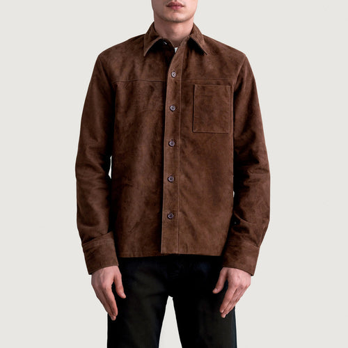 Mokkabraune Hemdjacke aus Wildleder für Herren, kombiniert