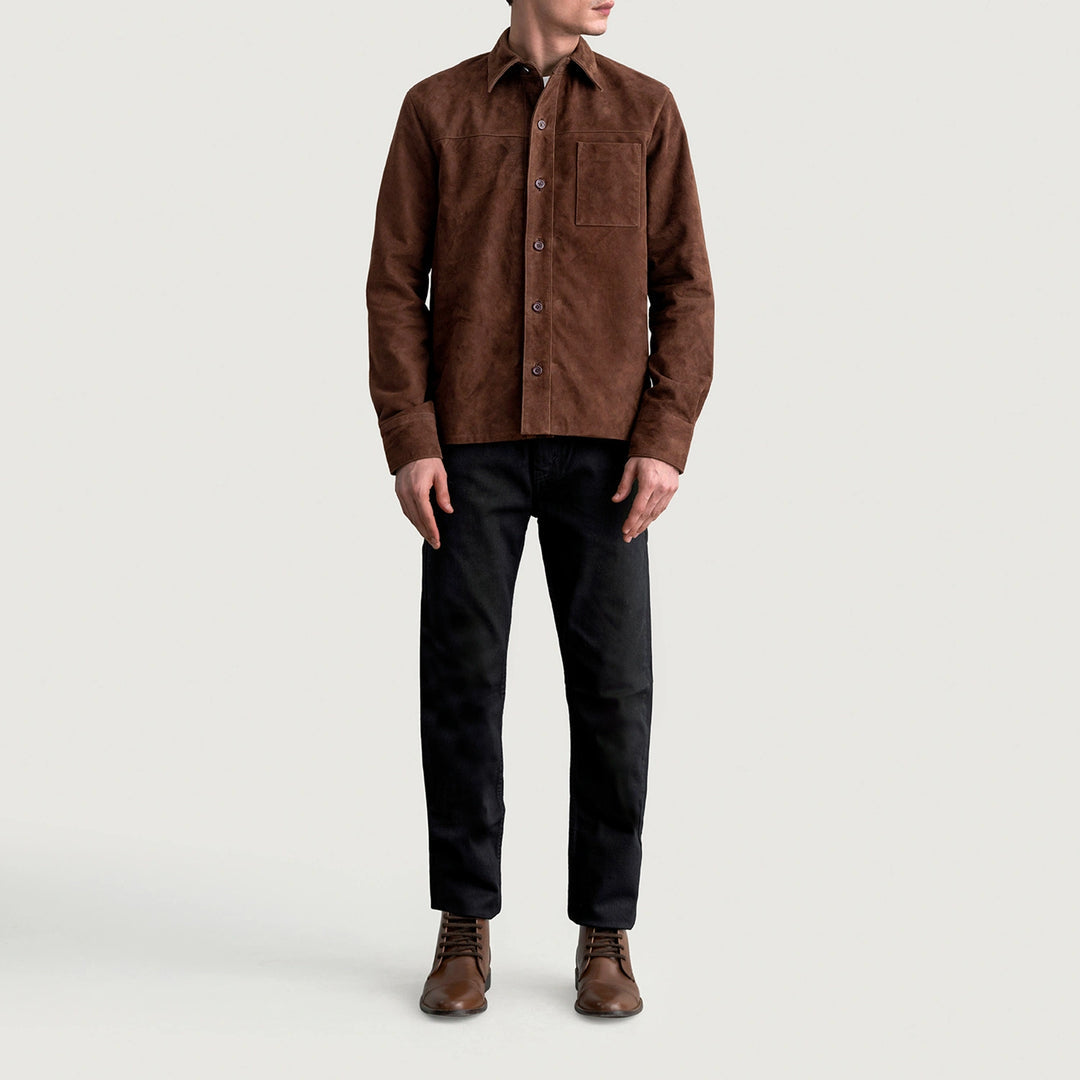 Mokkabraune Hemdjacke aus Wildleder für Herren, Ansicht 5