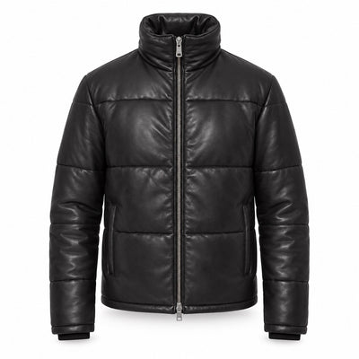 Men's Black Quilted Leather Puffer Jacket