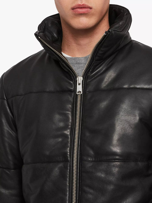 Men's Black Quilted Leather Puffer Jacket, view 2