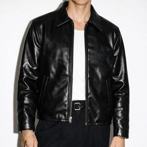 Wild Leathers The Harrington: schwarzer Lederblouson für Herren aus Vollnarbenleder in Onyx-Schwarz, Vorderansicht