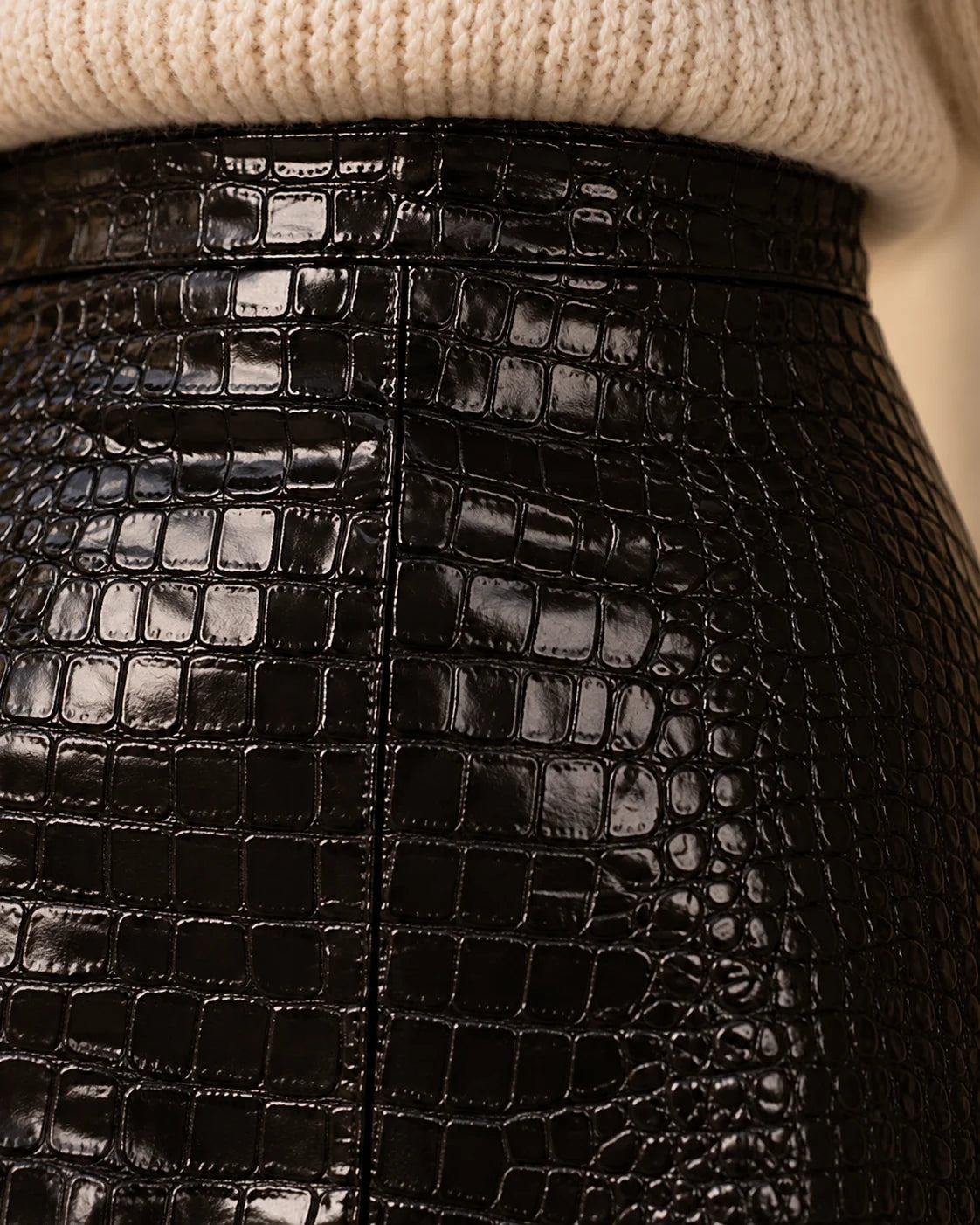 Women's Black Croc-Embossed Leather Maxi Skirt, view 4