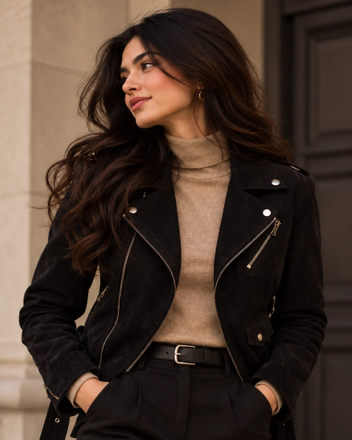 Women's Black Suede Biker Jacket
