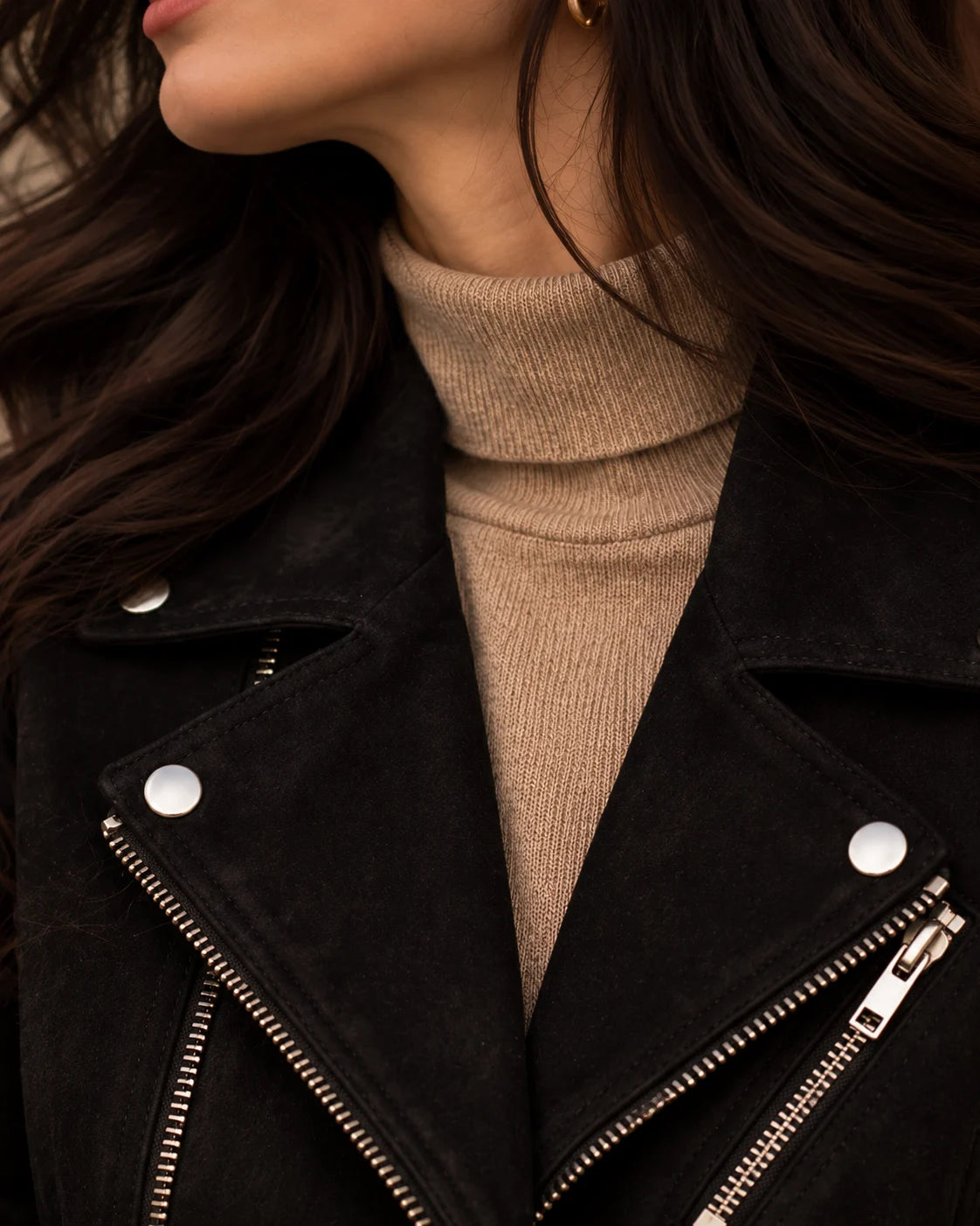 Women's Black Suede Biker Jacket, view 6