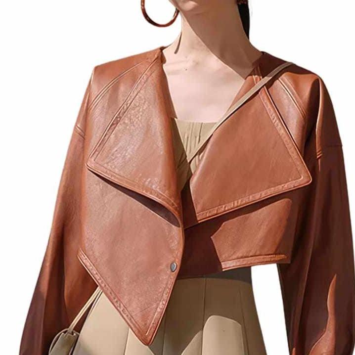 Women's Brown Cropped Leather Jacket, styled