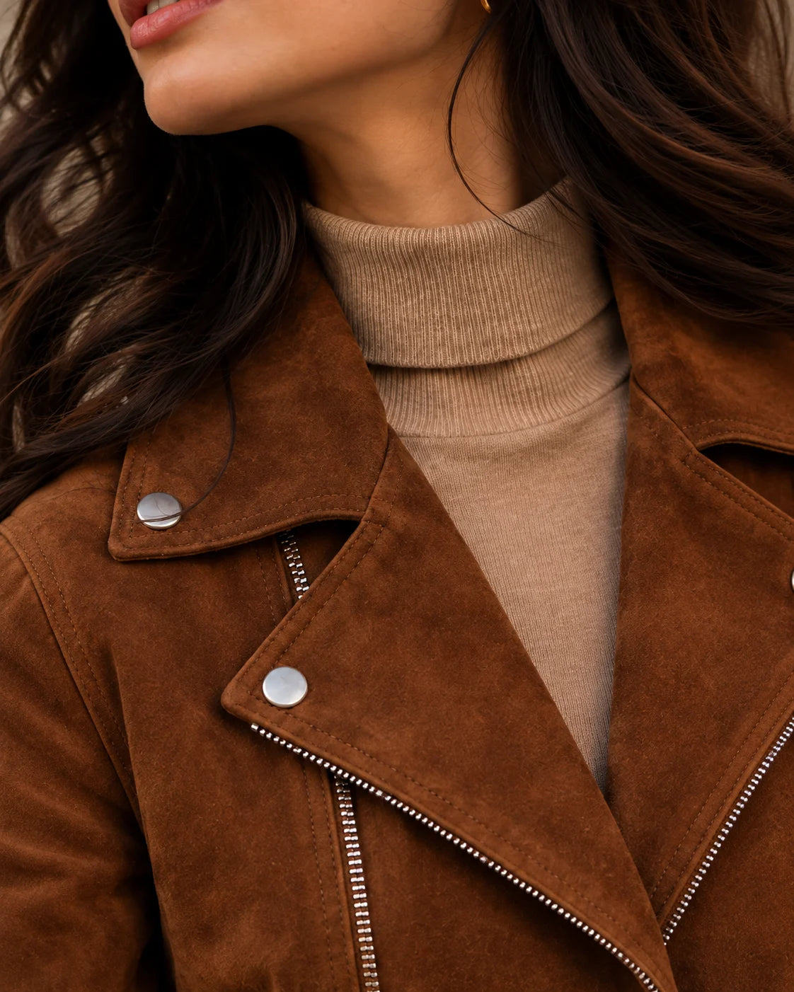 Women's Brown Suede Biker Jacket, view 6