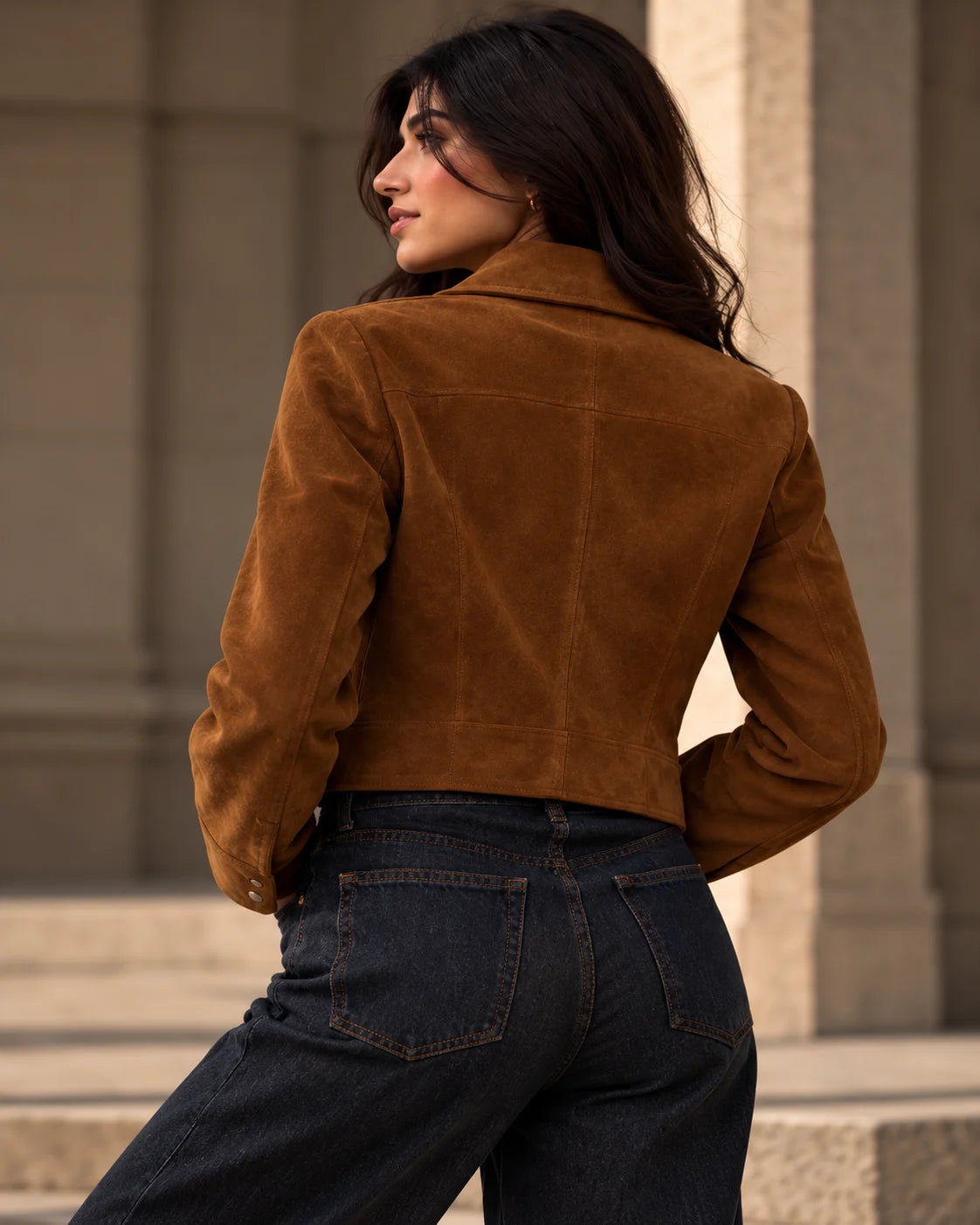 Women's Brown Suede Cropped Shirt Jacket, view 5