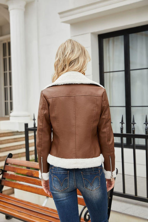 Women's Classic Leather Jacket with Faux Fur Trim, styled