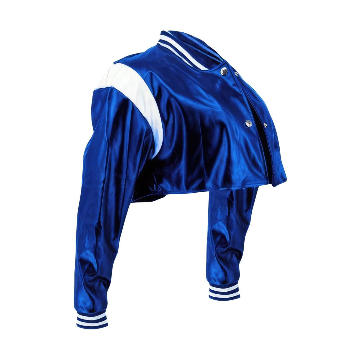 Women's cropped leather varsity jacket, detail view
