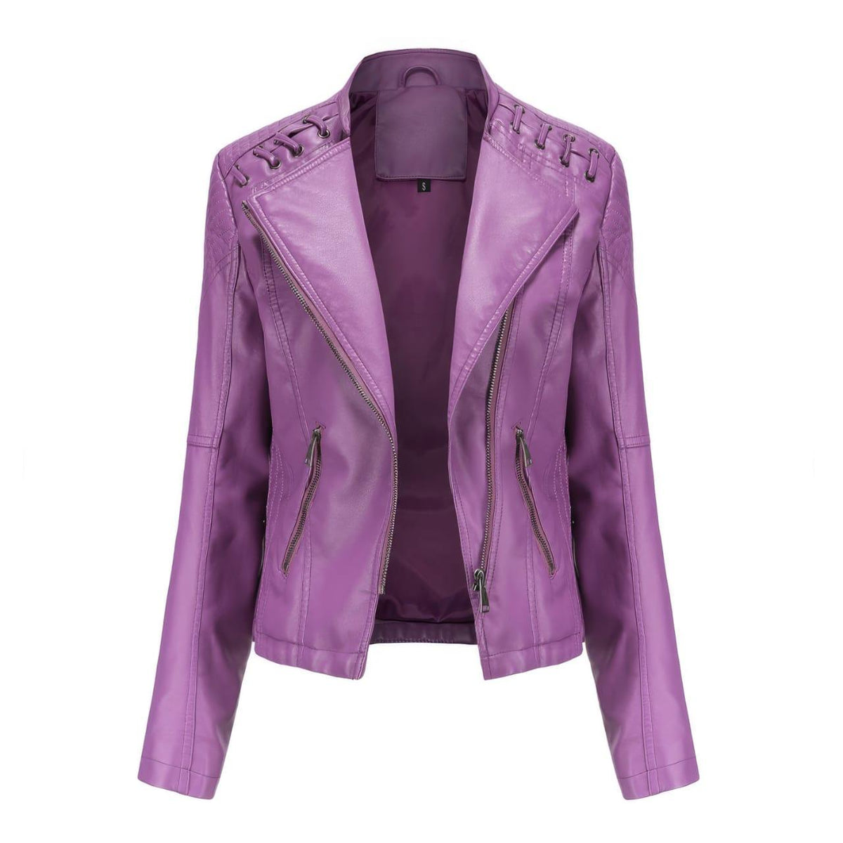 Women's Leather Jacket with Laced Shoulders, front view