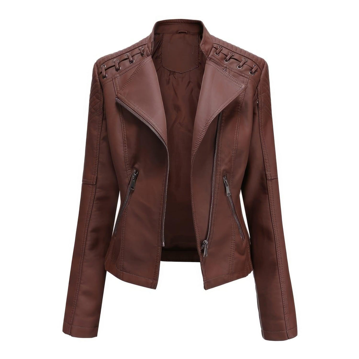 Damen-Lederjacke mit Schnürung an den Schultern, Lederdetail