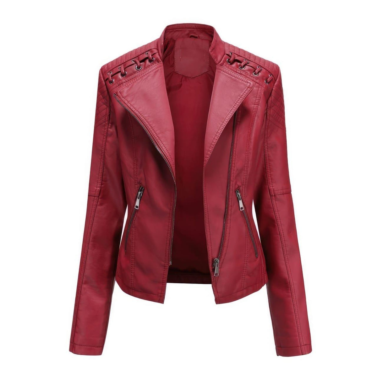 Damen-Lederjacke mit Schnürung an den Schultern, kombiniert