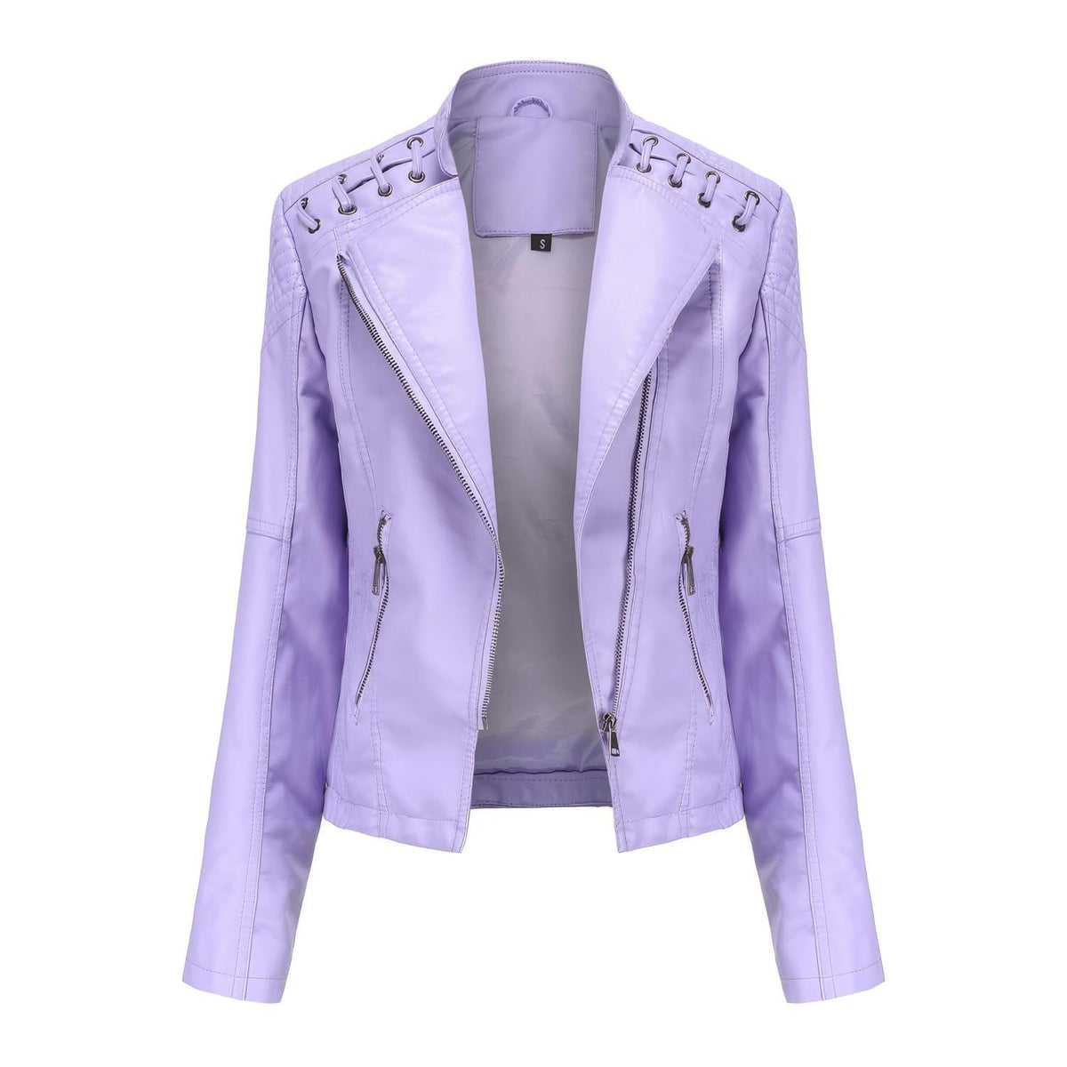 Damen-Lederjacke mit Schnürung an den Schultern, Lederdetail