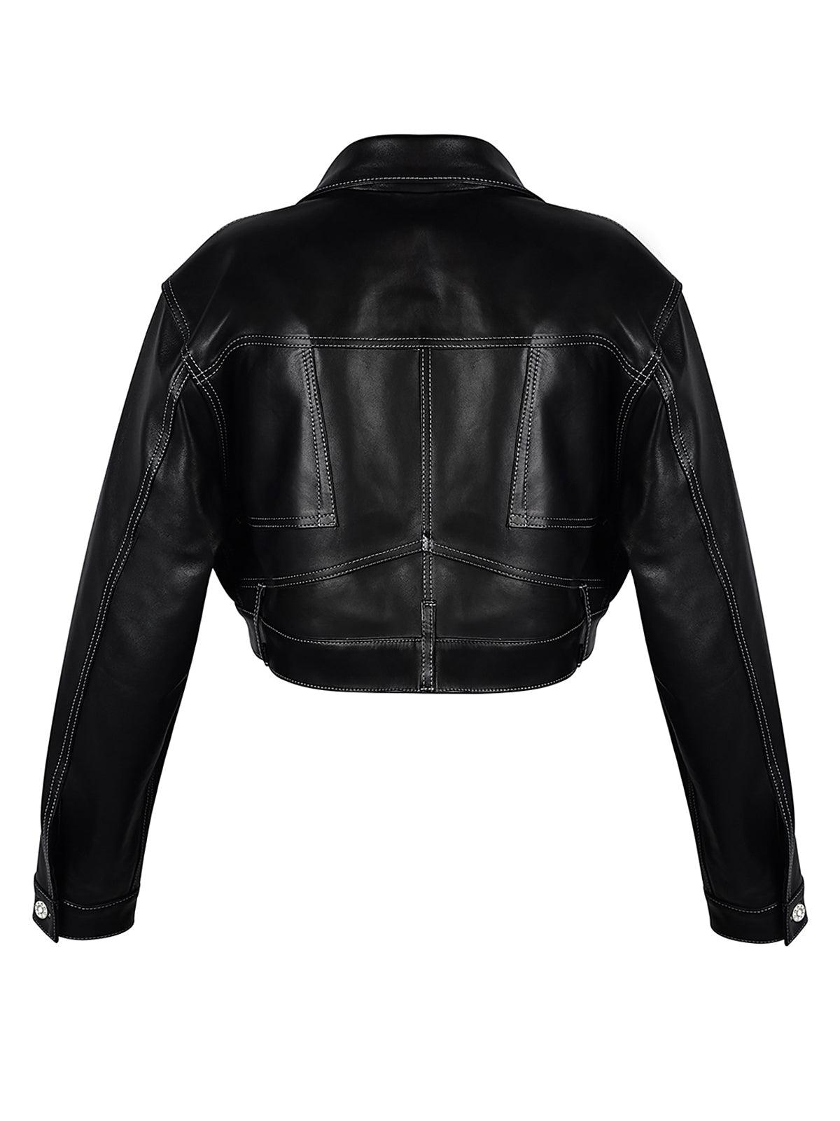 Women's Short Oversized Black Leather Jacket, styled