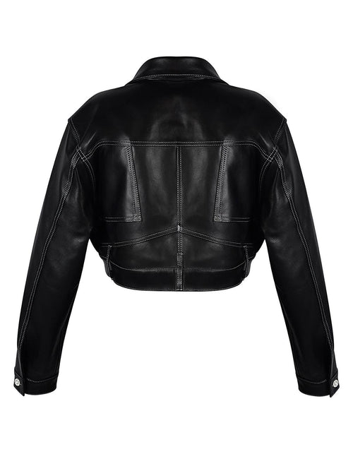 Women's Short Oversized Black Leather Jacket, styled